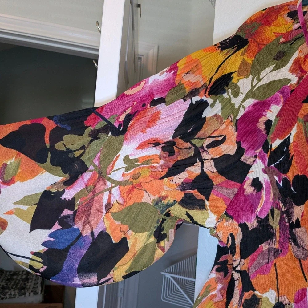 Catherines Floral Boho Keyhole Tunic Top Multi-Color Bell Sleeve Size 26/28